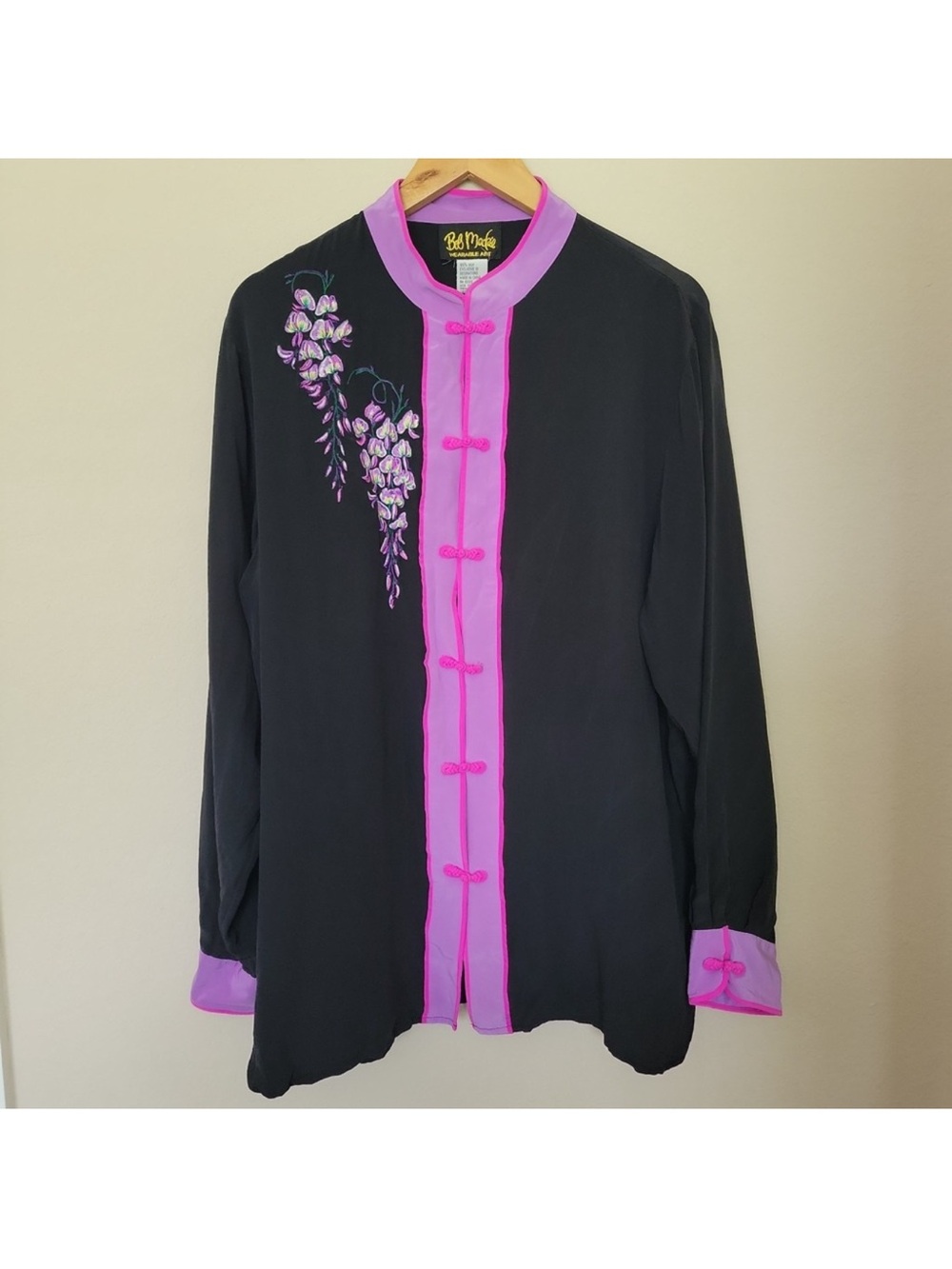 Bob Mackie Wearable Art 100% Silk Embroidered kimono style blouse